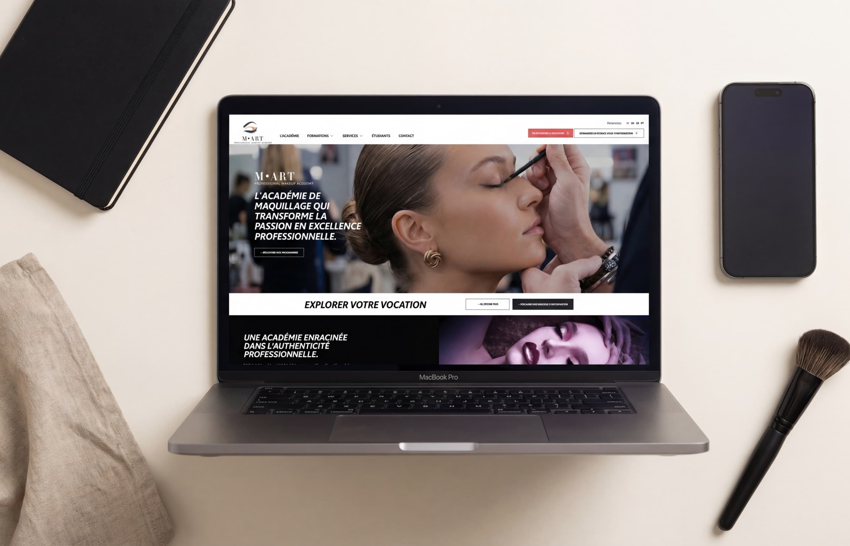 M-Art Academy, editorial website on desktop
